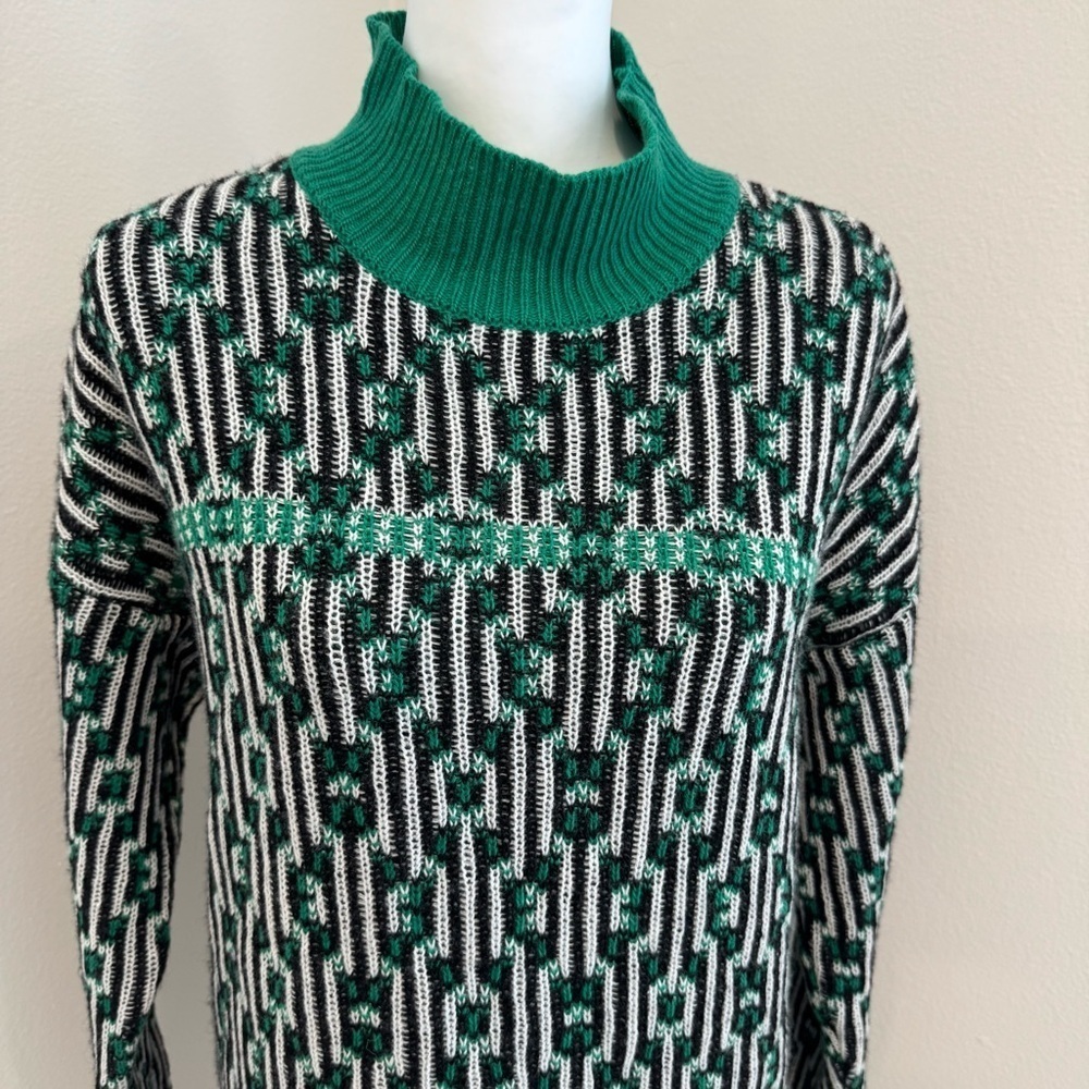 Jijil Green Patterned Knit Sweater Dress Wool Blend Chic Modern Sporty 40/M EU - Picture 4 of 10